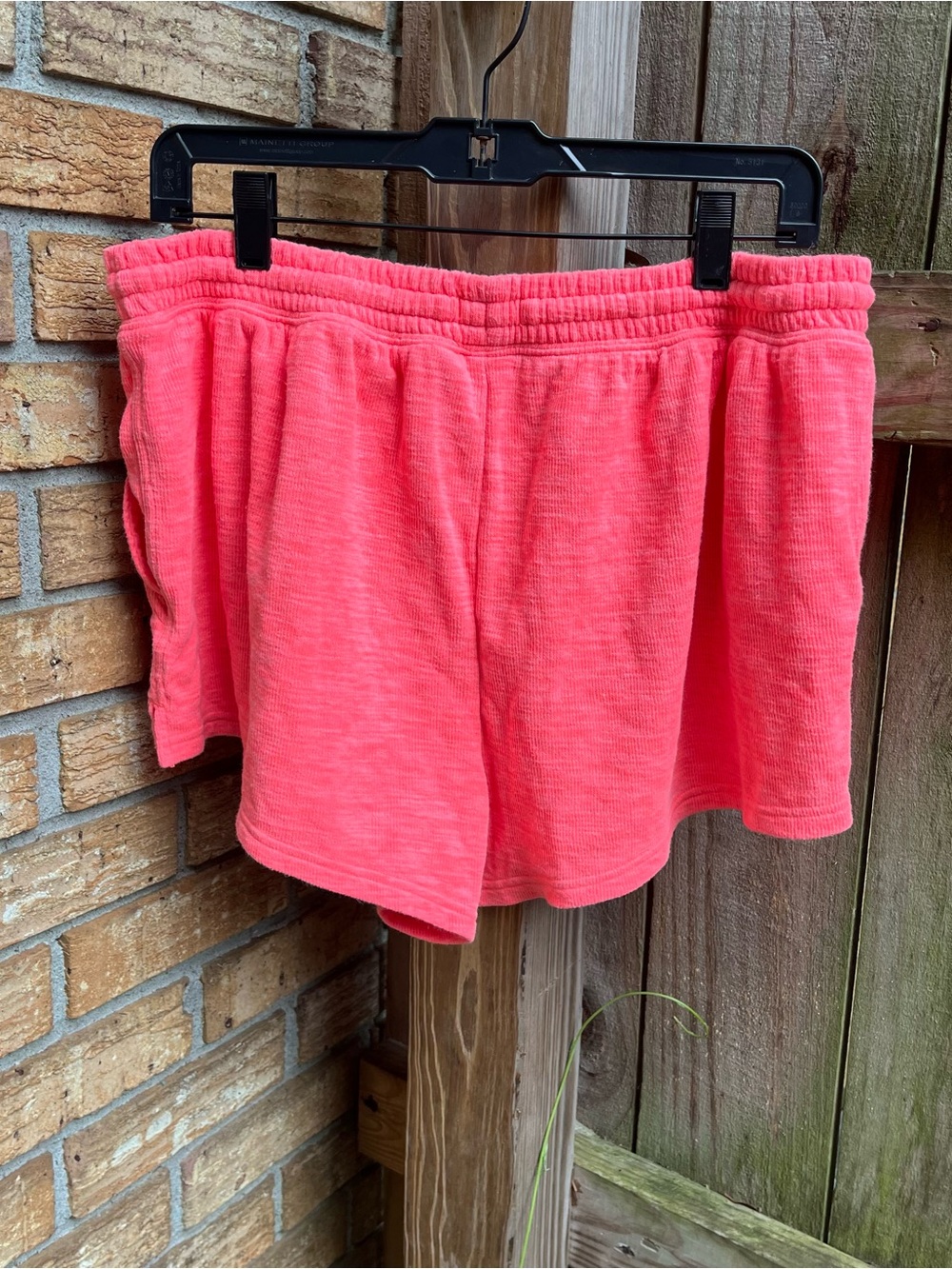 Aerie Vibrant Coral Pink Terry Knit Drawstring Lounge Shorts - Picture 3 of 3